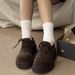 European Women's Celebrity Same 2025 New Genuine Leather Chunky Heel Single Lace-up British Style Big Toe Shoes_vogvips.com