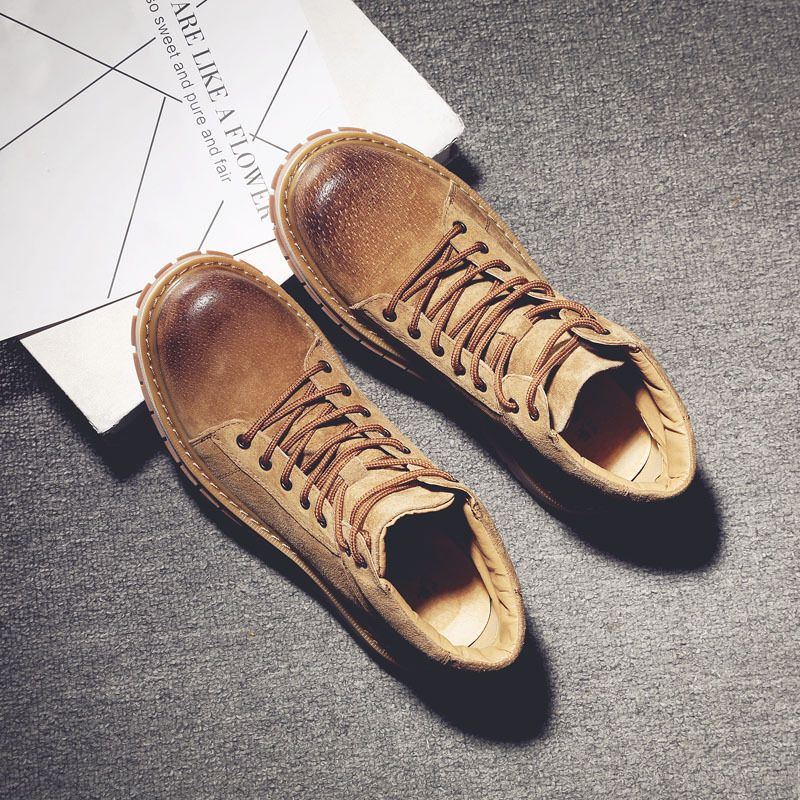 European Warm Series New Martin High Top British Genuine Leather Men's Shoes Work Desert Trendy Yellow Boots_vogvips.com
