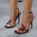 Ladies Butterfly Decorated Rhinestone Cross Strap Square Stiletto Sandals Party Burgundy Heels_vogvips.com