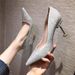 Wedding For Women 2025 New Crystal High Thin Heels Pointed Toe Sequins French Style Internet Celebrity Girl Single Bride_vogvips.com