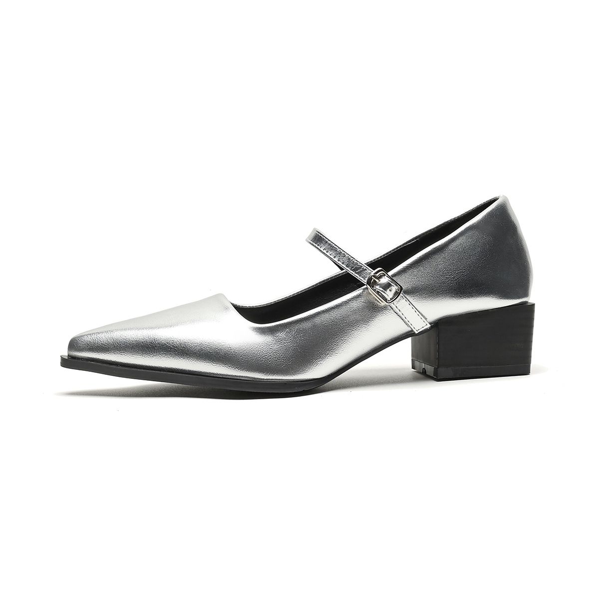 Women's Lambskin Retro Mary Jane Shoes Pointed Toe Soft Leather Single Strap Low Mouth Chunky Heel High Heels Commuting Footwear_vogvips.com