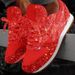 Women Casual Glitter Mesh Flat Ladies Sequin Vulcanized Lace Up Sneakers Outdoor Sport Running Shoes_vogvips.com