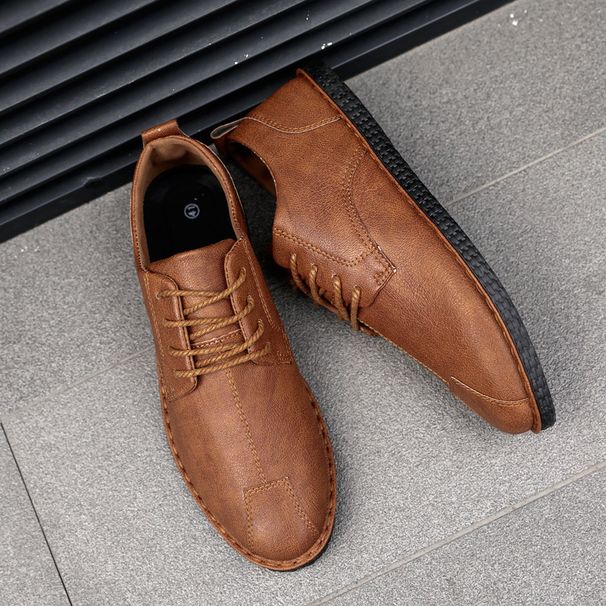 Men's Shoes Autumn Style Business Casual Solid Color Versatile Trendy Simple Leather Shoes Flat Casual Breathable Comfortable Slip On Shoes_vogvips.com
