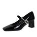 6292-K111 Banquet Mary Jane Women's Square Toe Shallow Mouth Patent Leather One Strap Rhinestone Buckle Chunky Mid Heel_vogvips.com