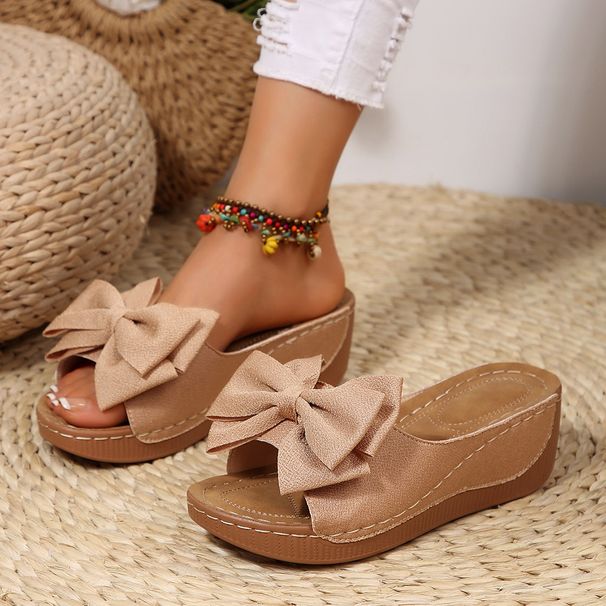 Summer Thick Sole Wedge Sandals For Women Plus Size European And American Style With Bow Foreign Trade Wish_vogvips.com