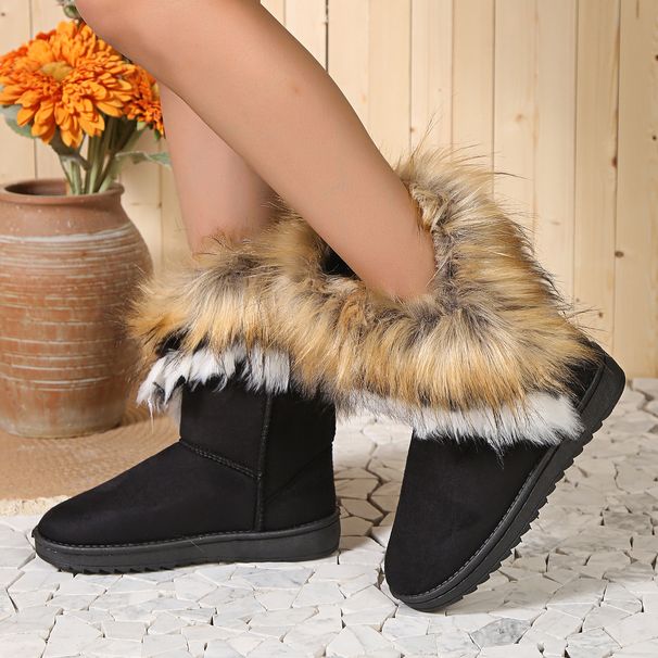 Women's Shoes Round Toe Flat Wool And Fleece Warm Cotton Boots_vogvips.com