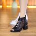 Sandals Women's Soft Leather Medium Heel Mesh Short Boots Fashionable Breathable Cool Boots Thick Heel Hollow Fish Mouth Shoes_vogvips.com