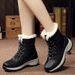 Women's Shoes Winter Snow Boots With Faux Fur Lining, Waterproof Slip-Resistant Casual Shoes, Round Toe Lace-Up Mid Heel Booties For Daily Wear_vogvips.com