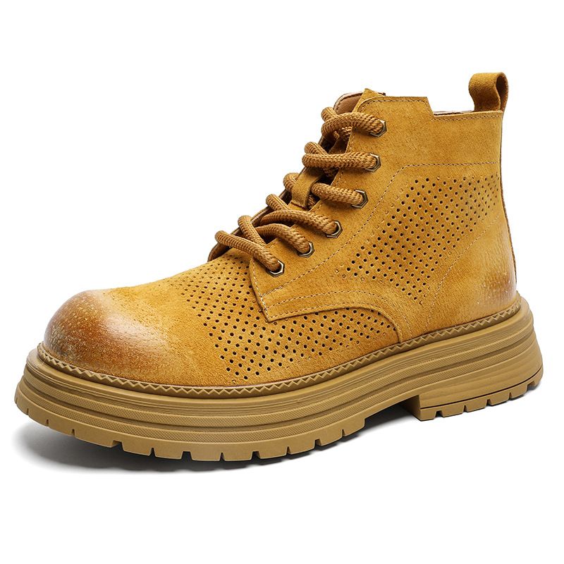 Big Yellow Boots Hollow Breathable Martin Boots Retro Tooling Boots Double Inner Height Boots_vogvips.com