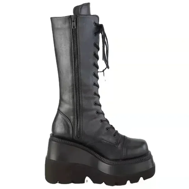 Winter Boots Women Platform Shoes Booties Rain Combat Military Short Leather Black New Rock Punk Goth Lolita Clearance_vogvips.com