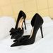 Fashionable Sweet Stiletto Super High Heels Shallow Mouth Pointed Toe Side Hollow Bow Single Shoes For Women_vogvips.com