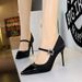 2125-K95 Banquet Thin Light Mouth Color Blocked Pointed Water Diamond Strap Ultra High Heels Single Shoes For Women_vogvips.com