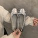 silver Shallow Bowknot Flats 2026 Spring New French Gentle Evening Style Flat Loafers Women's Shoes_vogvips.com