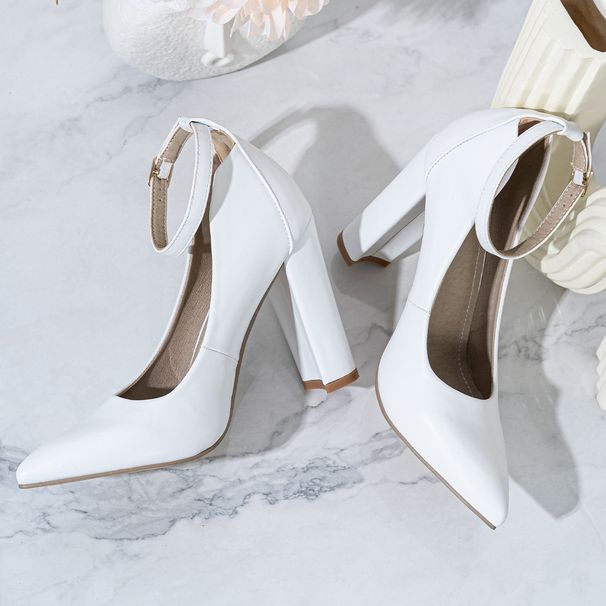 European And American Cross-Border Fashion Versatile Shallow Mouth One-Strap High Heels Solid Color Chunky Heel_vogvips.com