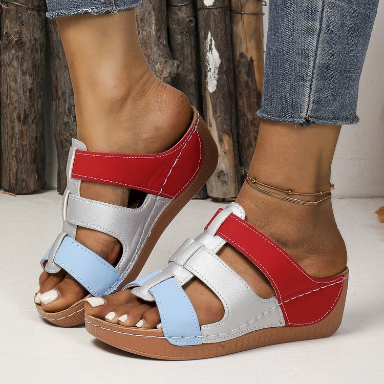 Women's Shoes Large Size Thick Bottom Wedge Heel One Word Fish Mouth Sandals Summer New Beach Outdoor Open Toe Women's Shoes_vogvips.com