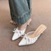 Summer Classy White Bows Pointed Toe Stiletto Sandals Women's Date Show Leg Length Fairy Style High_vogvips.com