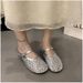 Half-strap Mary Jane Closed-toe Mules For Women, 2026 Summer New Stylish Rhinestone Fishnet French Sandals_vogvips.com