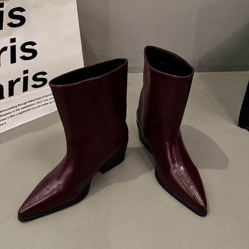 Women's High Heel Knee High Boots Pointed Toe Fashion Boots With Medium Heel For Winter Spring Fall Stylish Riding Boots In Black And Ankle Red_vogvips.com