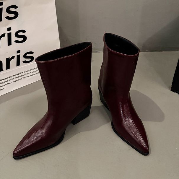 Women's High Heel Knee High Boots Pointed Toe Fashion Boots With Medium Heel For Winter Spring Fall Stylish Riding Boots In Black And Ankle Red_vogvips.com