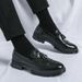 Euro Step Business Large Size 46 Brogue Carved Leather Woven Tassel Slip-On Lazy Formal Shoes_vogvips.com