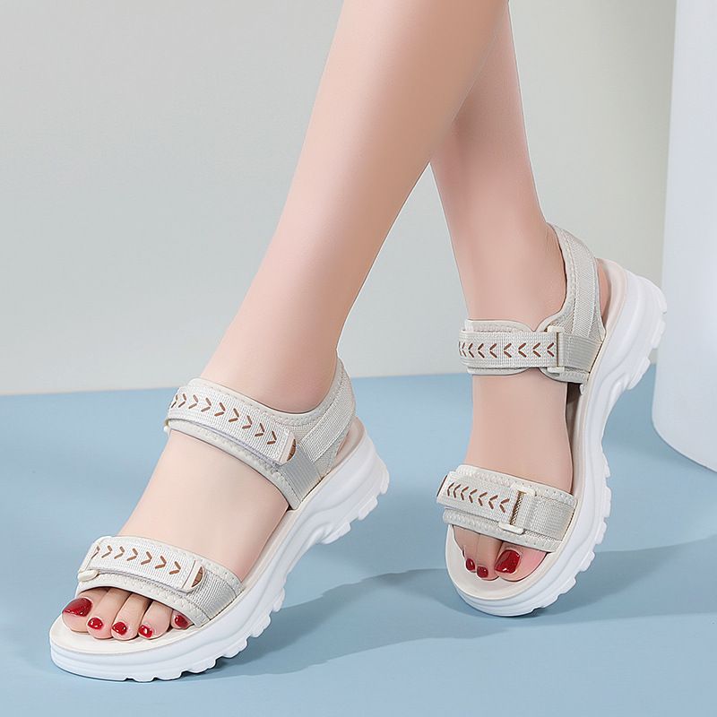 Women's Sports 2024 Summer New Thick-Soled Fairy Sandals Velcro For Wearing With Skirts, Non-Slip Beach Shoes_vogvips.com