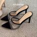 Women's Summer Open-toe Sandals With Rhinestone Detail - Versatile, Sexy Stiletto Heel Slippers - Black Pointed-toe Shoes_vogvips.com