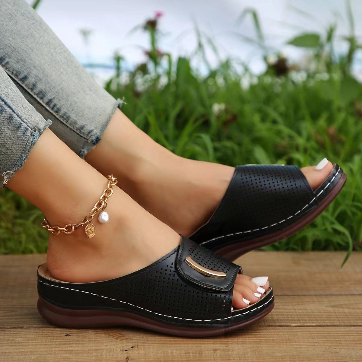 Women’S Shoes Plus Size Wedge Sandals Women's Wide Strap Breathable Casual Shoes Solid Color Wedge Women's Shoes_vogvips.com