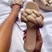 Women’s Shoes New Large Size Sandals For Women One Word Solid Color Woven Casual Outdoor Sandals For Women Shoes_vogvips.com
