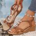 New Arrival Wedge Sandals Bohemiafashion Beaded Fish Mouth Elastic Band Women's Sandals_vogvips.com