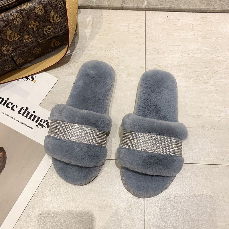 Women’s Shoes Furry Ribbon Slippers Home Flat Warm Slippers Fashionable Fashion Cotton Slippers_vogvips.com