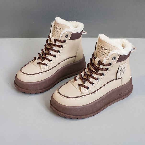1178225343@qq.com KT2811 New 2024 Autumn Winter Korean Style Fleece-Lined Women's Mid-Cut Color Block Warm Cotton Shoes Casual Snow Boots_vogvips.com