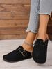 Women's New Spring Retro Mules, Casual Slip-On Shoes, Pu Upper, Cork Grain, Closed-Toe Half-Slipper Flat Slippers With Adjustable Buckle_vogvips.com