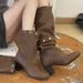 Design Sense Two-Way Wear Stacked For Women, Chunky Heel, Buckle, Genuine Leather, Detachable, Slimming, Over-the-Knee_vogvips.com