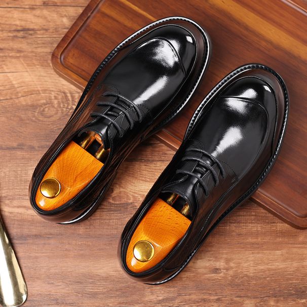 Spring new business dress shoes men's leather casual men's shoes big head thick sole real cowhide commuter shoes_vogvips.com