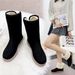 Women's With Fleece Lining, Thickened, 2023 Winter New Mid-Calf Warm Cotton Shoes, Flat Sole Furry Snow Boots For Women_vogvips.com