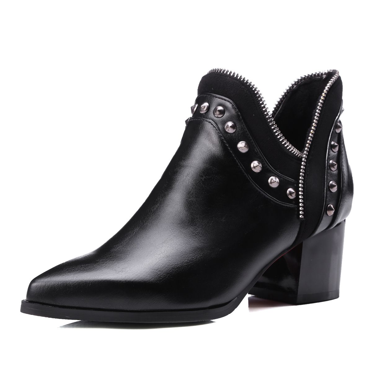 Women Ankle Boots Autumn Winter Short Boots Ch Elsea Boots With Rivets Pointed Toe Ankle Boots Metal Zipper Women Shoes In Large Sizes Size_vogvips.com