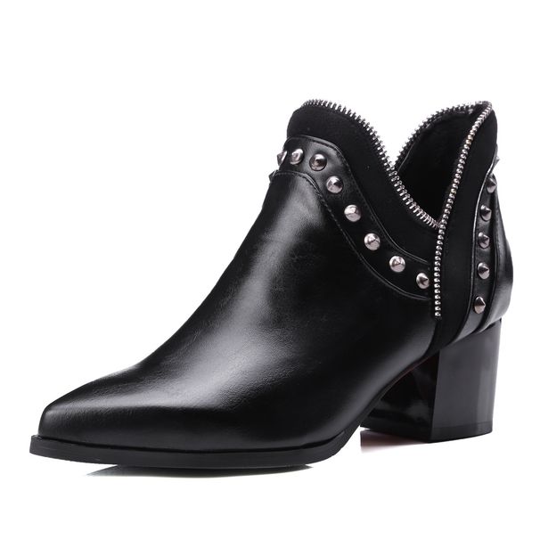 Women Ankle Boots Autumn Winter Short Boots Ch Elsea Boots With Rivets Pointed Toe Ankle Boots Metal Zipper Women Shoes In Large Sizes Size_vogvips.com