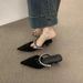 French Style High-End Rhinestone One-Strap Closed-Toe For Women, 2025 New Pointed Toe High Heel Mules_vogvips.com