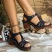 2025 European And American Summer Sandals, T-strap High-heeled Chunky Heel Peep-toe Roman Women's Shoes, Waterproof_vogvips.com