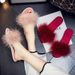 Robe With Slippers New Style Fluffy Women's Fashion Low Heel Wedding Bridesmaid Feather One-Strap Sandals_vogvips.com