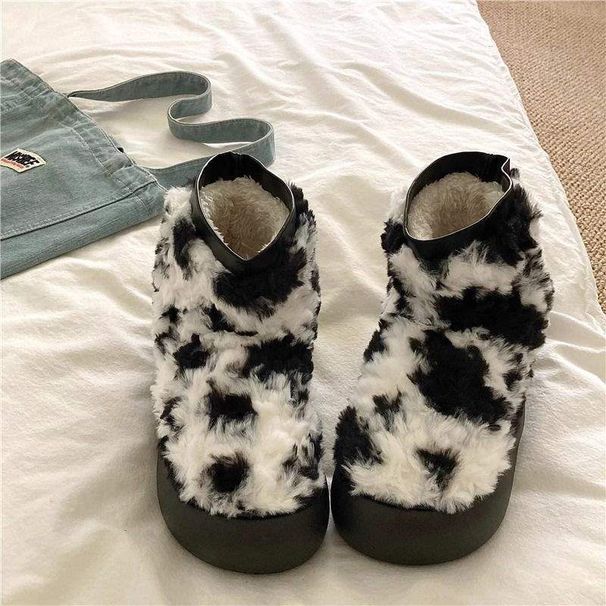 Moo Cow~! Cute Ins Niche Warm Snow Boots For Women Thickened Fleece Anti-Slip Outdoor Wear Closed Heel Cotton Shoes_vogvips.com