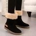 Women's With Fleece Lining, Thickened, 2023 Winter New Mid-Calf Warm Cotton Shoes, Flat Sole Furry Snow Boots For Women_vogvips.com