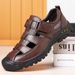 Men's Genuine Leather Slip-On Sandals - Breathable Soft Leather Beach Shoes With Rubber Sole - Casual Comfortable Footwear For Summer_vogvips.com