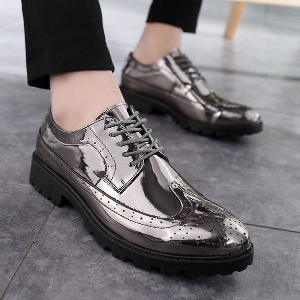 Euro Step 2025 New Brogue Shiny Thick Sole Carved Casual Nightclub Hairstylist Trendy Small Leather Shoes_vogvips.com