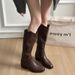 Yueyu Chunky Heel Slimming Pleated Slouch For Women 2025 Autumn Winter New Over-the-Knee High Metal Ring Knight Boots_vogvips.com