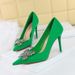 18249-K53 Korean Style Banquet Satin Shallow Mouth Pointed Toe Metal Rhinestone Bowknot Single Shoes Women High Heels_vogvips.com