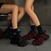 Women's Chunky Sole Platform Sneakers With Rhinestone Spider Web Strap Design, Fashionable Casual Shoes For Daily Wear Trendy Casual_vogvips.com