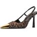 Yangshulin Metal Square-Toe Leopard Print High-Heel Sandals For Women 2025, Closed-Toe, Backless, Elastic Strap,_vogvips.com