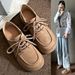 Lace-up Small Leather Shoes For Women British Style Retro Loafer Shoes For Women Spring And Autumn Thick Soled Soft Soled Bean Shoes Leather Casual_vogvips.com