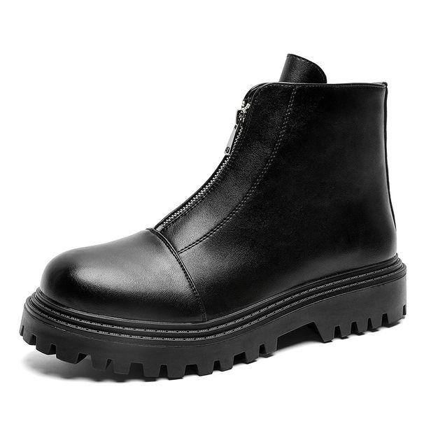 Martin Boots Catwalk Fashion Boots Men's Zipper Design Platform Short Boots Trendy Leather Boots_vogvips.com